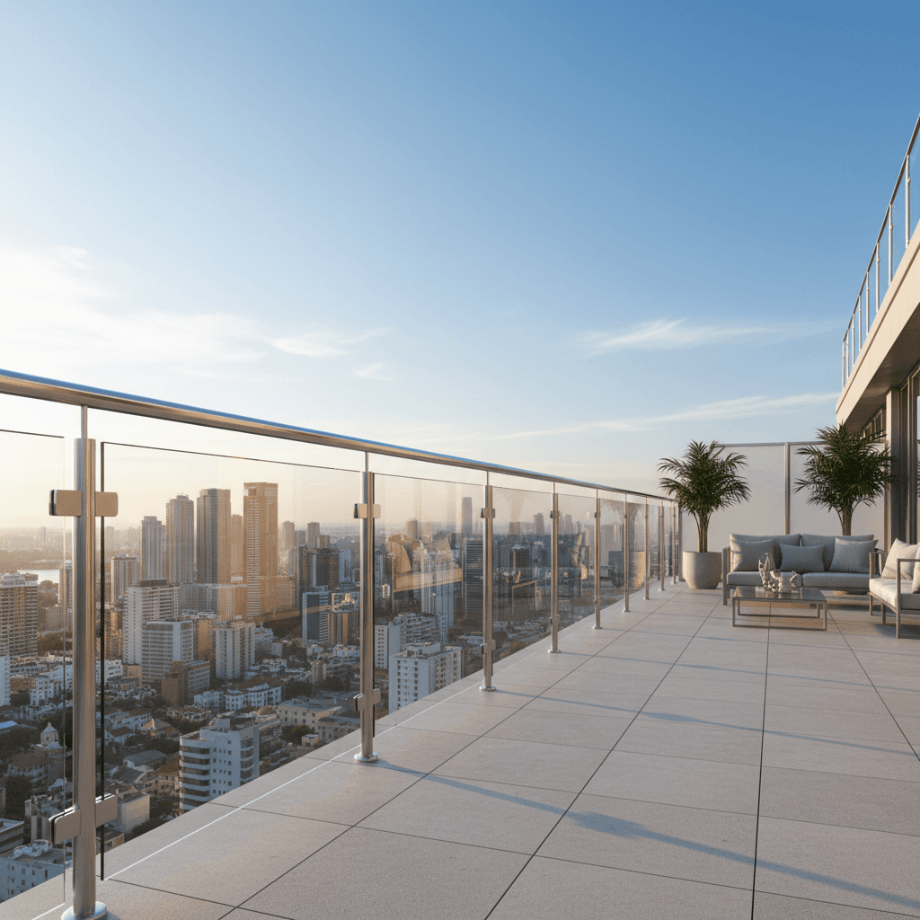 Glass railing on balcony