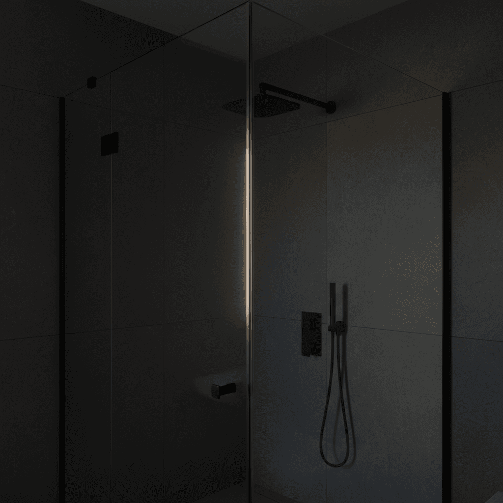 Finished frameless glass shower enclosure with clean seams