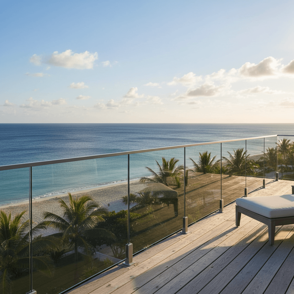 Glass railing system on balcony