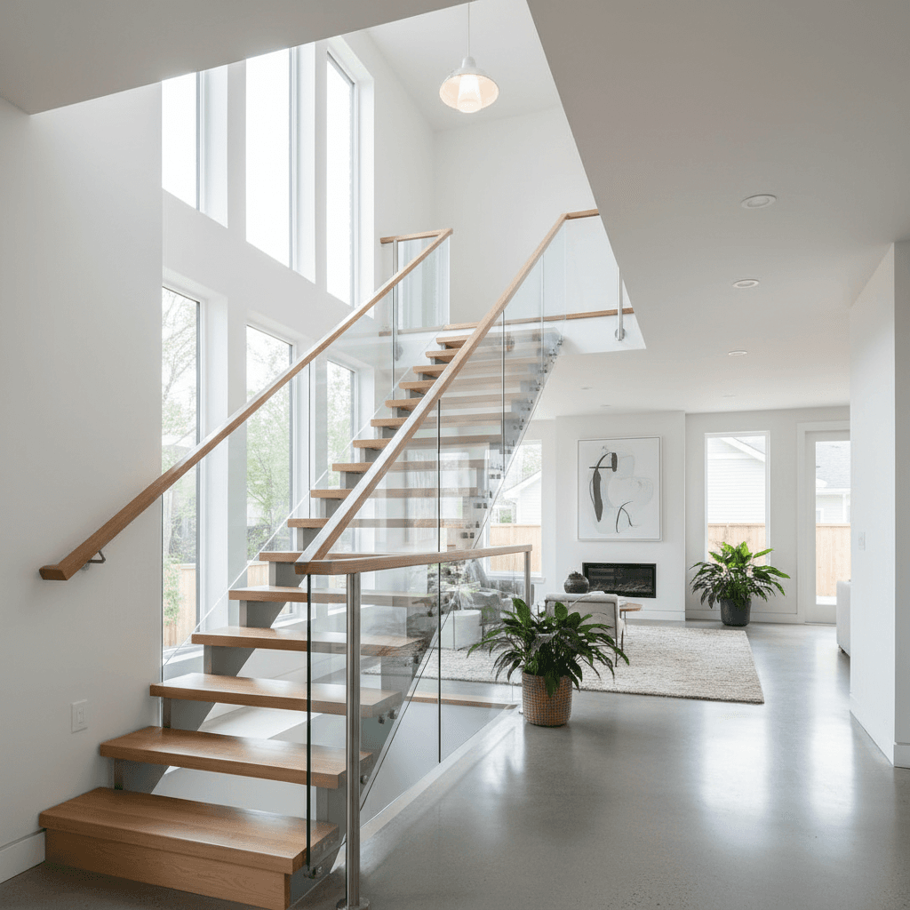 Staircase glass railing