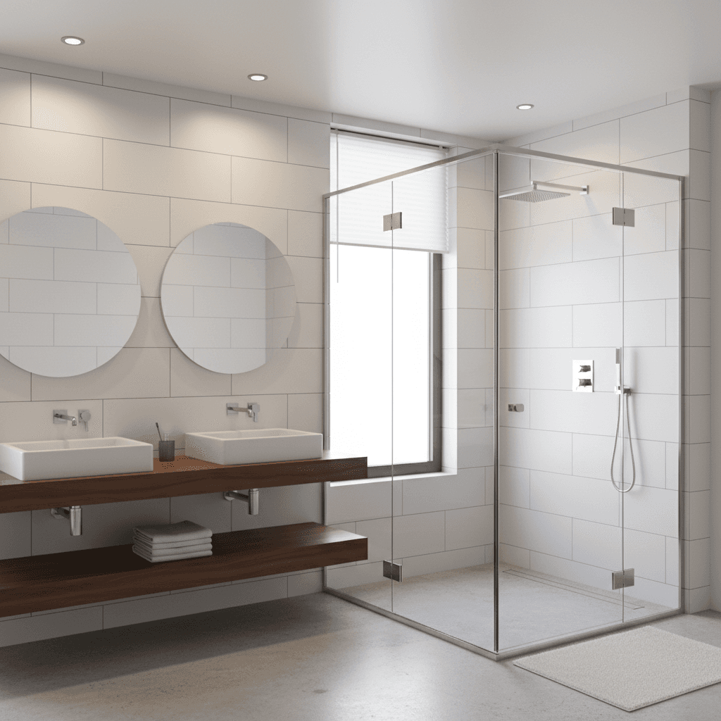 Frameless shower door installed in Seattle bathroom