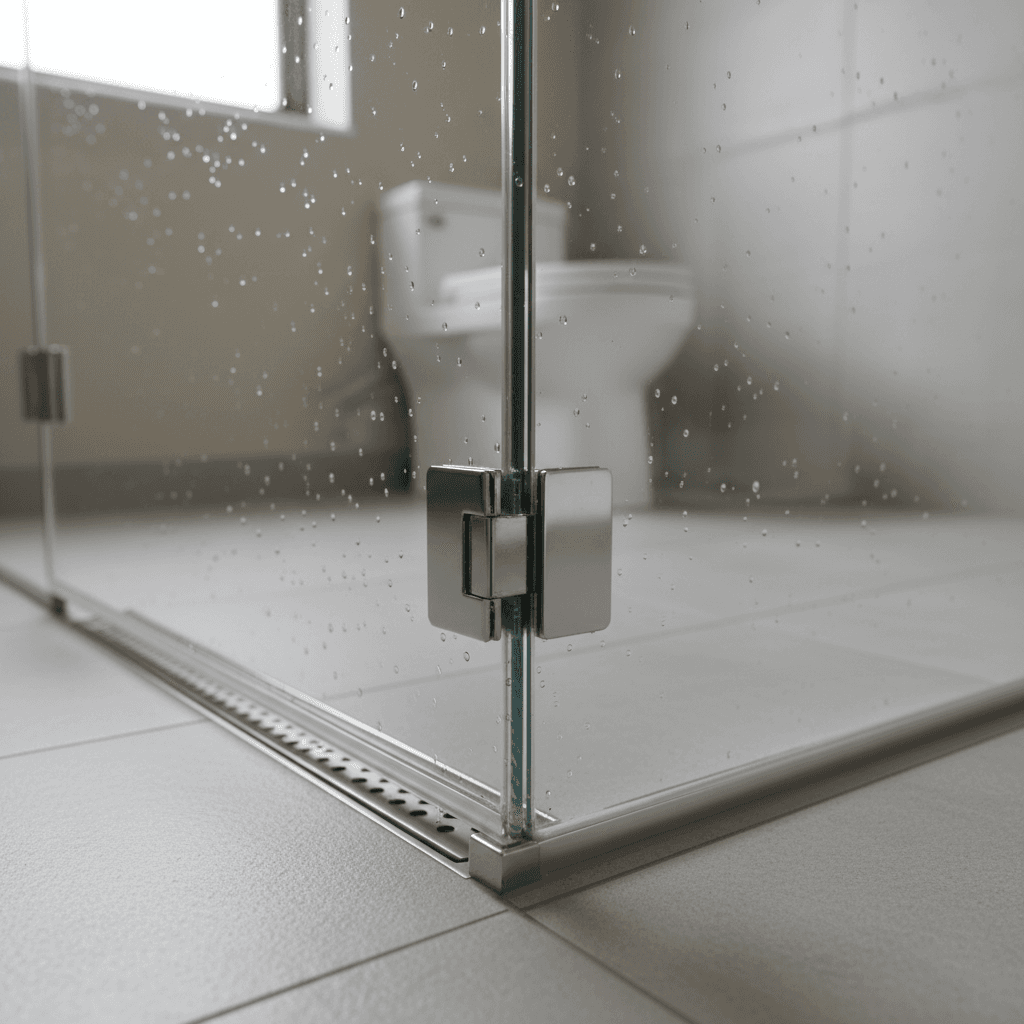 Completed frameless shower enclosure with clean sealant lines