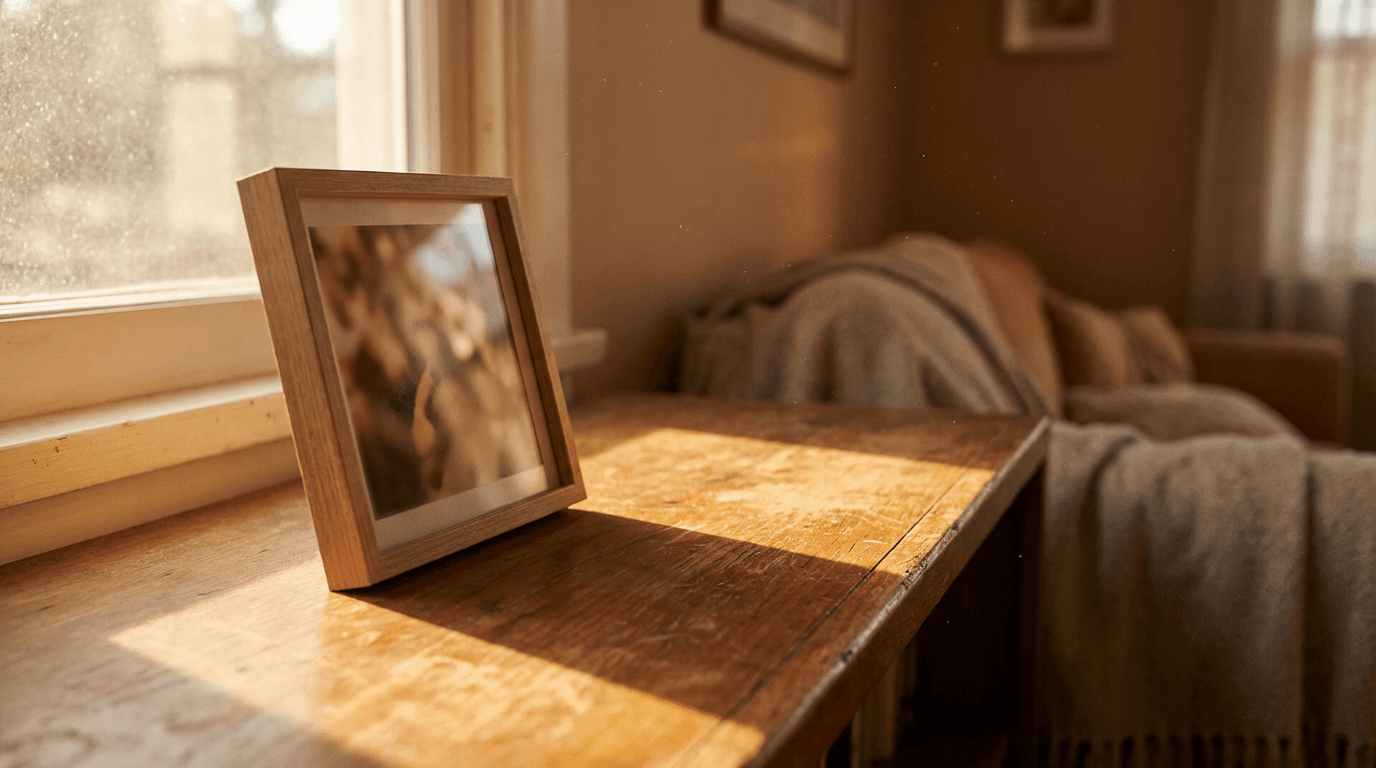 Beveled glass mirror installed in a residential hallway with edge-finished detail