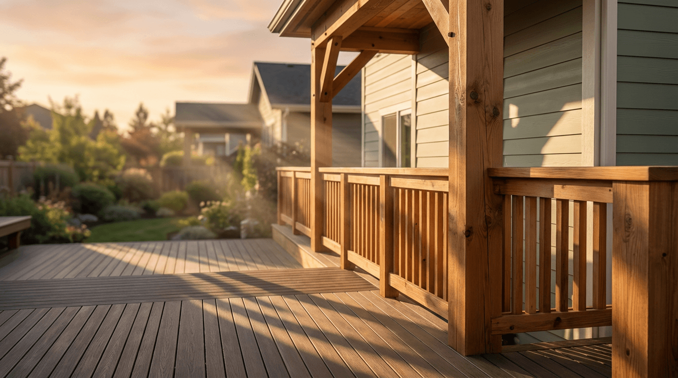 Frameless glass railing on a deck overlooking trees in Seattle